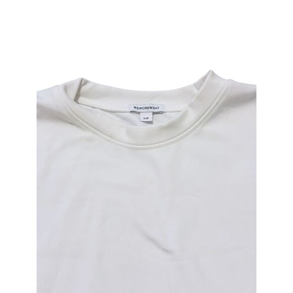 WeWoreWhat Cropped Raw Hem Thermal Sweatshirt Small White Stretch Lounge Minimal - Picture 8 of 9